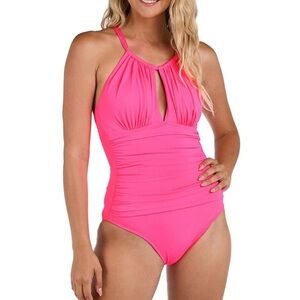 NWT La Blanca Island Goddess High Neck One Piece Swimsuit Hot Pink size 8